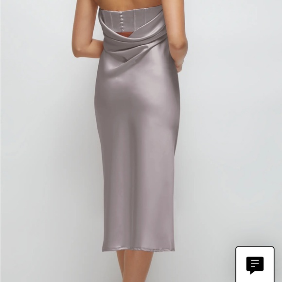Strapless Charmeuse Midi Cocktail Dress - Picture 4 of 9